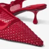 Pantofi cu toc Amel 50 din plasă de cristal roșu rubiniu și satin