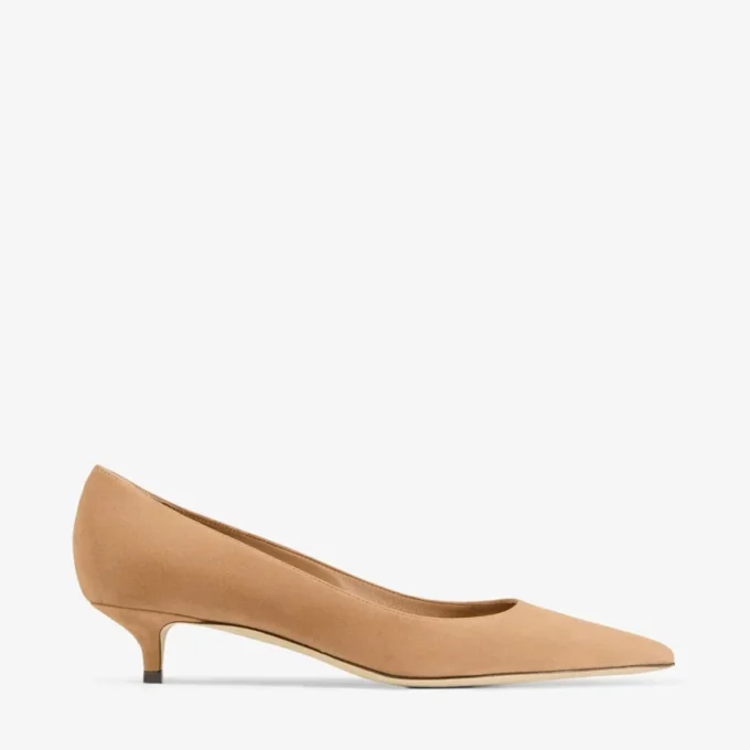Pantofi cu toc Amelia 35 din piele de căprioară de culoare caramel