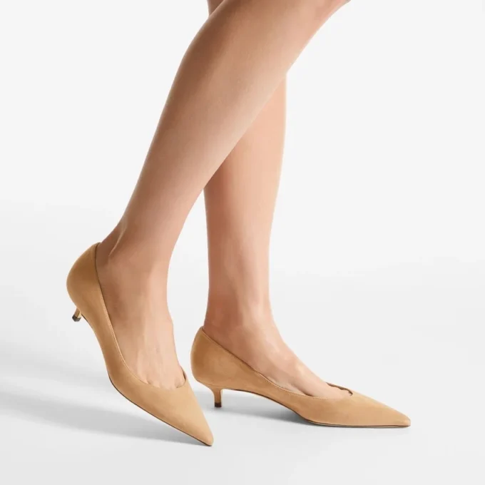 Pantofi cu toc Amelia 35 din piele de căprioară de culoare caramel