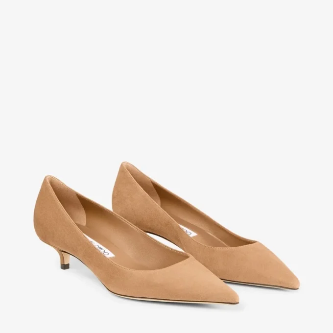 Pantofi cu toc Amelia 35 din piele de căprioară de culoare caramel