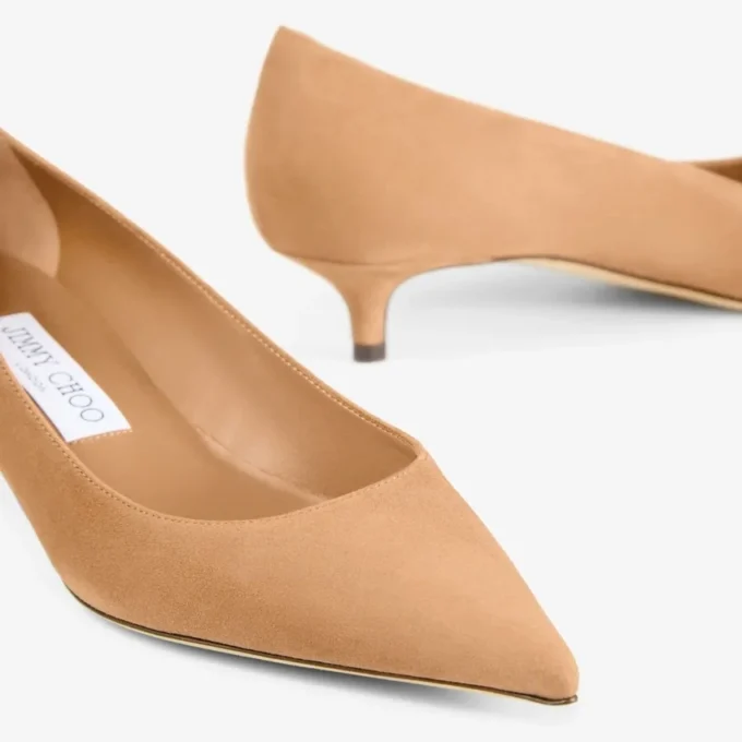 Pantofi cu toc Amelia 35 din piele de căprioară de culoare caramel