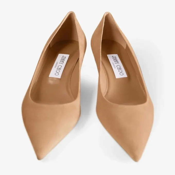 Pantofi cu toc Amelia 35 din piele de căprioară de culoare caramel