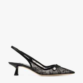Pantofi cu toc Amita 45 negri din dantelă și piele spazzolato de la jimmy choo Pantofi cu toc Amita 45 negri din dantelă și piele spazzolato de la jimmy choo