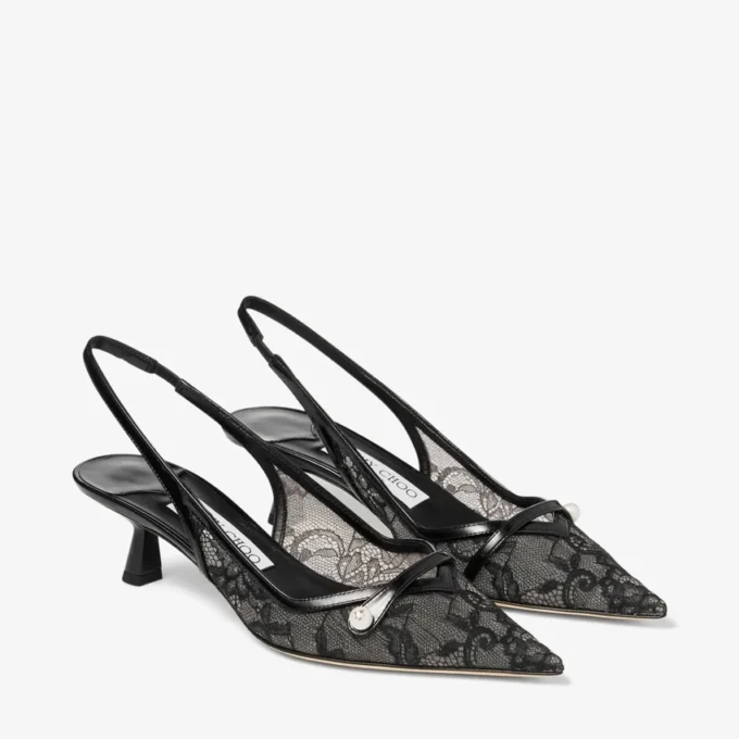 Pantofi cu toc Amita 45 negri din dantelă și piele spazzolato de la jimmy choo Pantofi cu toc Amita 45 negri din dantelă și piele spazzolato de la jimmy choo