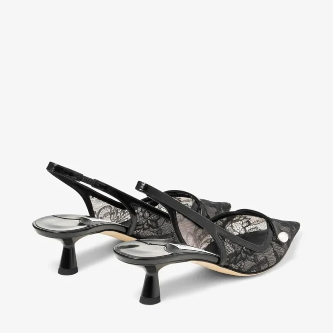Pantofi cu toc Amita 45 negri din dantelă și piele spazzolato de la jimmy choo Pantofi cu toc Amita 45 negri din dantelă și piele spazzolato de la jimmy choo
