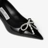 Pantofi cu toc Auria 70 negri din piele moale spazzolato, cu fundă din catifea și cristale Pantofi cu toc Auria 70 negri din piele moale spazzolato, cu fundă din catifea și cristale