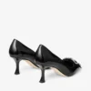 Pantofi cu toc Auria 70 negri din piele moale spazzolato, cu fundă din catifea și cristale Pantofi cu toc Auria 70 negri din piele moale spazzolato, cu fundă din catifea și cristale
