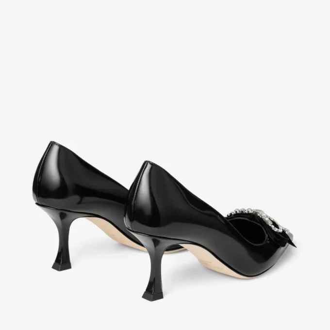 Pantofi cu toc Auria 70 negri din piele moale spazzolato, cu fundă din catifea și cristale Pantofi cu toc Auria 70 negri din piele moale spazzolato, cu fundă din catifea și cristale