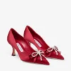 Pantofi cu toc Auria 70 roșu rubiniu din satin, cu fundă din satin și cristale Pantofi cu toc Auria 70 roșu rubiniu din satin, cu fundă din satin și cristale