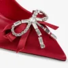 Pantofi cu toc Auria 70 roșu rubiniu din satin, cu fundă din satin și cristale Pantofi cu toc Auria 70 roșu rubiniu din satin, cu fundă din satin și cristale