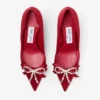 Pantofi cu toc Auria 70 roșu rubiniu din satin, cu fundă din satin și cristale Pantofi cu toc Auria 70 roșu rubiniu din satin, cu fundă din satin și cristale