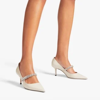 Pantofi cu toc Bing 65 din piele lăcuită de in cu cristale