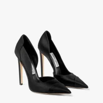 Pantofi cu toc Brigitte 120 din satin negru