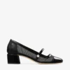 Pantofi cu toc Elisa 45 din piele lăcuită neagră și plasă
