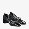 Pantofi cu toc Elisa 45 din piele lăcuită neagră și plasă