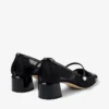 Pantofi cu toc Elisa 45 din piele lăcuită neagră și plasă