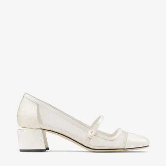 Pantofi cu toc Elisa 45 Latte din piele lăcuită și plasă Pantofi cu toc Elisa 45 Latte din piele lăcuită și plasă