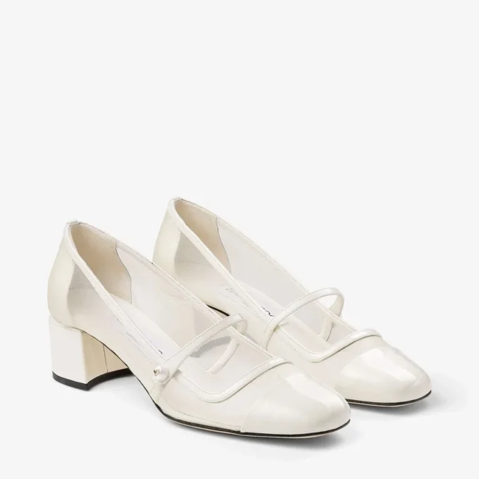 Pantofi cu toc Elisa 45 Latte din piele lăcuită și plasă Pantofi cu toc Elisa 45 Latte din piele lăcuită și plasă