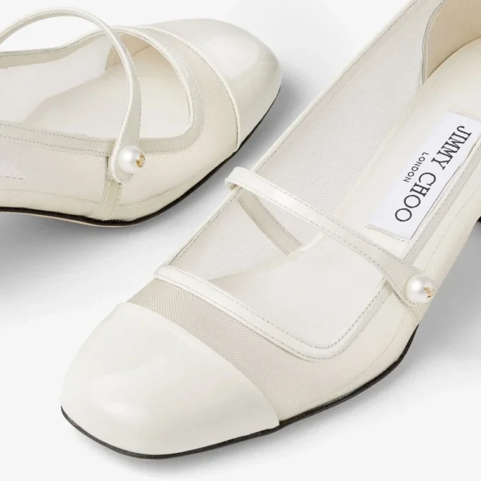 Pantofi cu toc Elisa 45 Latte din piele lăcuită și plasă Pantofi cu toc Elisa 45 Latte din piele lăcuită și plasă