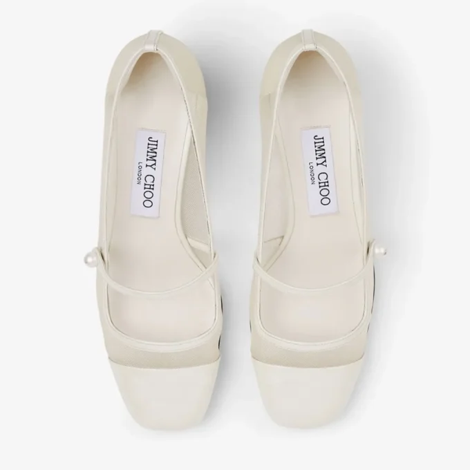 Pantofi cu toc Elisa 45 Latte din piele lăcuită și plasă Pantofi cu toc Elisa 45 Latte din piele lăcuită și plasă