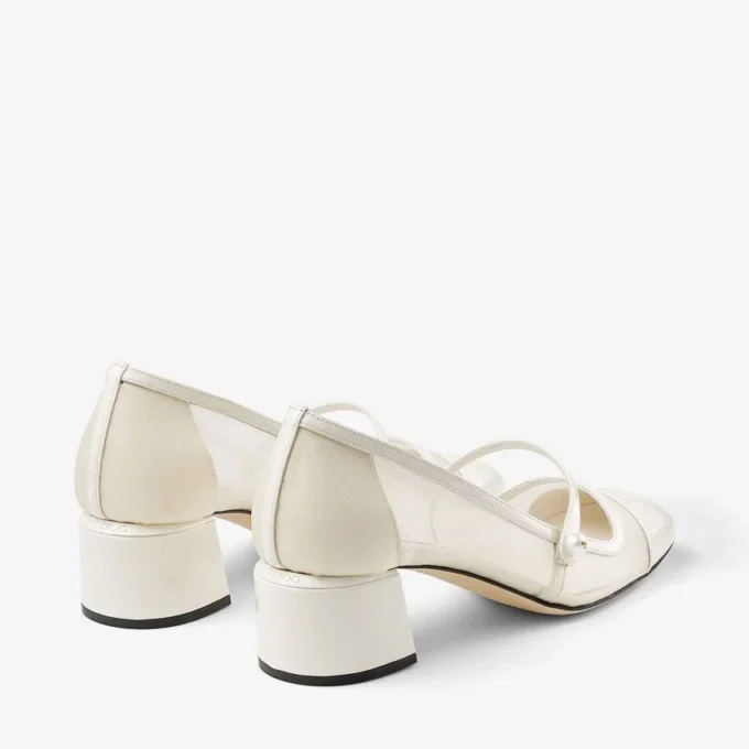 Pantofi cu toc Elisa 45 Latte din piele lăcuită și plasă Pantofi cu toc Elisa 45 Latte din piele lăcuită și plasă