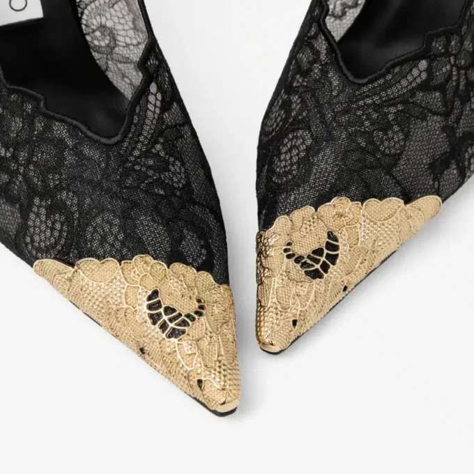 Pantofi cu toc Faiz 100 negri jimmy choo cu dantelă și detalii metalice Pantofi cu toc Faiz 100 negri jimmy choo cu dantelă și detalii metalice