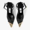 Pantofi cu toc Faiz 100 negri jimmy choo cu dantelă și detalii metalice Pantofi cu toc Faiz 100 negri jimmy choo cu dantelă și detalii metalice