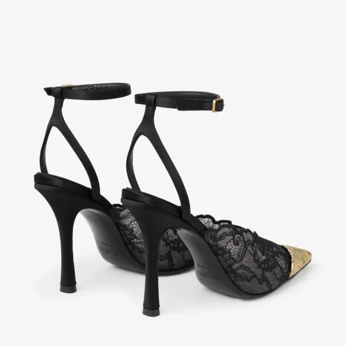 Pantofi cu toc Faiz 100 negri jimmy choo cu dantelă și detalii metalice Pantofi cu toc Faiz 100 negri jimmy choo cu dantelă și detalii metalice