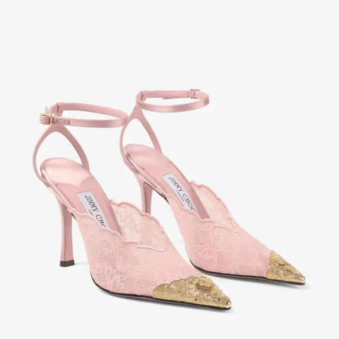 Pantofi cu toc Faiz 100 Rose Jimmy Choo din dantelă cu detalii metalice Pantofi cu toc Faiz 100 Rose Jimmy Choo din dantelă cu detalii metalice