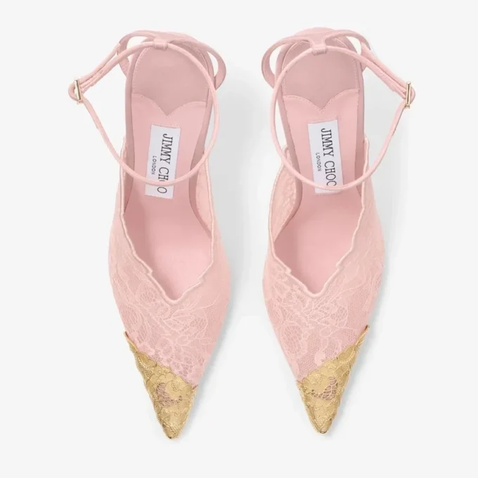 Pantofi cu toc Faiz 100 Rose Jimmy Choo din dantelă cu detalii metalice Pantofi cu toc Faiz 100 Rose Jimmy Choo din dantelă cu detalii metalice