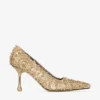 Pantofi cu toc Ixia 80 din piele nappa metalizată aurie, cu broderie din cristale