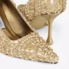 Pantofi cu toc Ixia 80 din piele nappa metalizată aurie, cu broderie din cristale