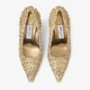 Pantofi cu toc Ixia 80 din piele nappa metalizată aurie, cu broderie din cristale