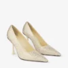 Pantofi cu toc Ixia 95 din satin galben unt, cu strasuri