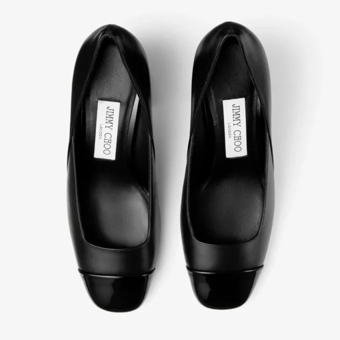 Pantofi cu toc Jenson 65 din piele lăcuită neagră și piele nappa