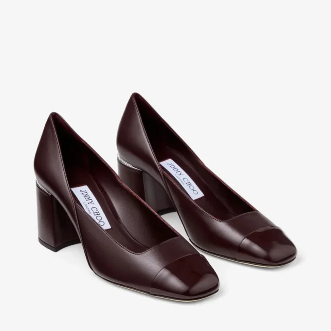 Pantofi cu toc Jenson 65 din piele nappa lăcuită de culoare Merlot intens Pantofi cu toc Jenson 65 din piele nappa lăcuită de culoare Merlot intens
