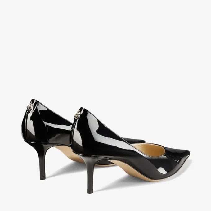 Pantofi cu toc Love 65 din piele lăcuită neagră cu emblemă Jc