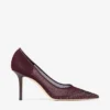 Pantofi cu toc Love 85 din plasă de culoare merlot intens, cu cristale Galaxy Pantofi cu toc Love 85 din plasă de culoare merlot intens, cu cristale Galaxy