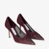 Pantofi cu toc Love 85 din plasă de culoare merlot intens, cu cristale Galaxy Pantofi cu toc Love 85 din plasă de culoare merlot intens, cu cristale Galaxy