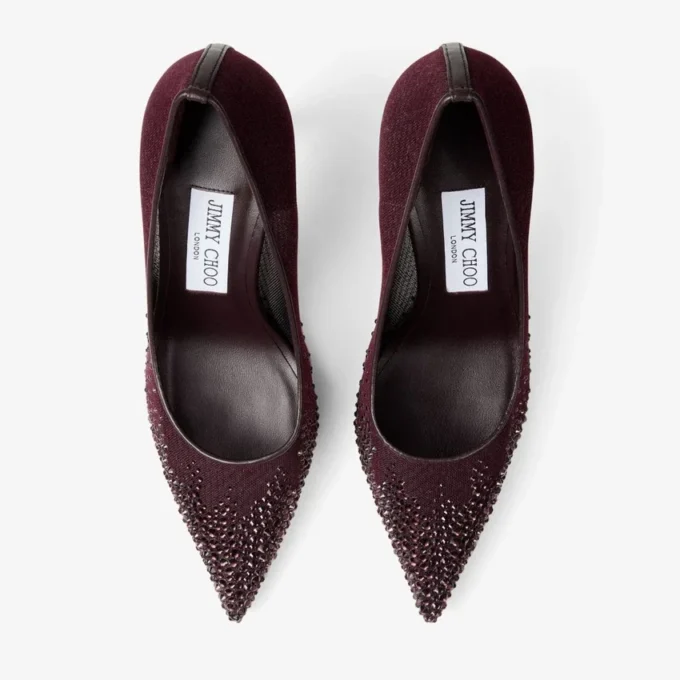 Pantofi cu toc Love 85 din plasă de culoare merlot intens, cu cristale Galaxy Pantofi cu toc Love 85 din plasă de culoare merlot intens, cu cristale Galaxy