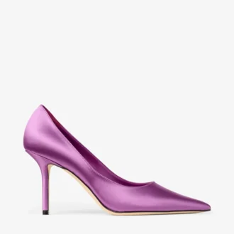 Pantofi cu toc Love 85 din satin violet orhidee