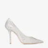 Pantofi cu toc înalt Love 100 din satin ivoriu cu ornamente din cristale