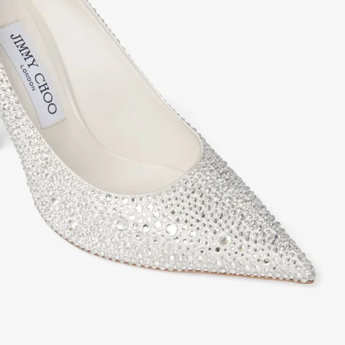 Pantofi cu toc înalt Love 100 din satin ivoriu cu ornamente din cristale