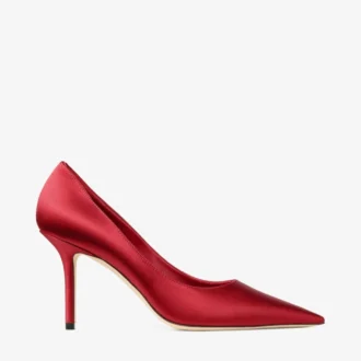 Pantofi cu toc înalt Love 85 din satin roșu rubiniu Pantofi cu toc înalt Love 85 din satin roșu rubiniu