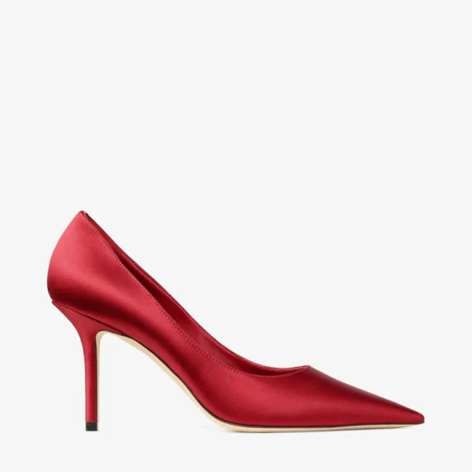 Pantofi cu toc înalt Love 85 din satin roșu rubiniu