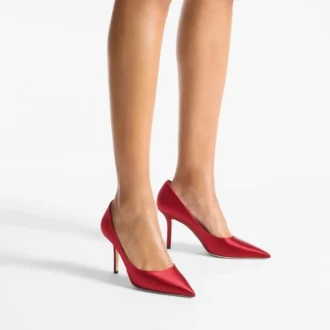 Pantofi cu toc înalt Love 85 din satin roșu rubiniu Pantofi cu toc înalt Love 85 din satin roșu rubiniu