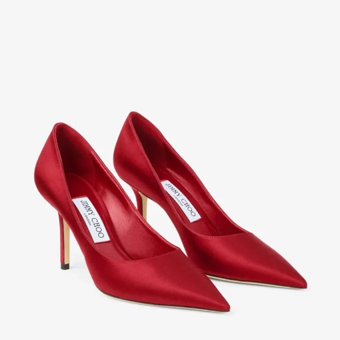 Pantofi cu toc înalt Love 85 din satin roșu rubiniu