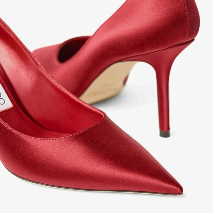 Pantofi cu toc înalt Love 85 din satin roșu rubiniu