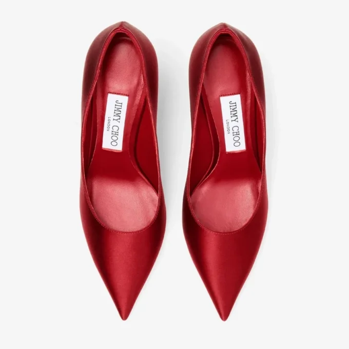 Pantofi cu toc înalt Love 85 din satin roșu rubiniu