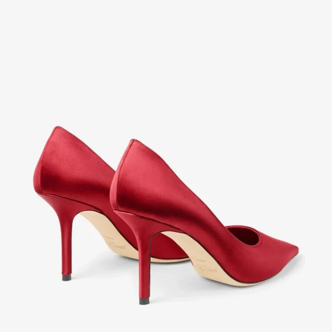 Pantofi cu toc înalt Love 85 din satin roșu rubiniu